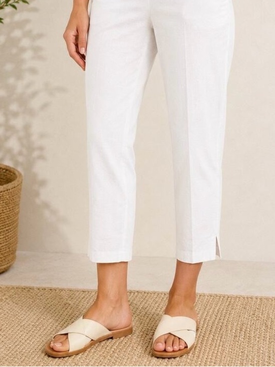 J. Jill Pants - J Jill White Linen Roll-Tab Cuff Crop Pull On Pants